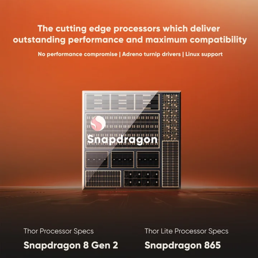 Advertisement for Snapdragon processors with text on an orange background