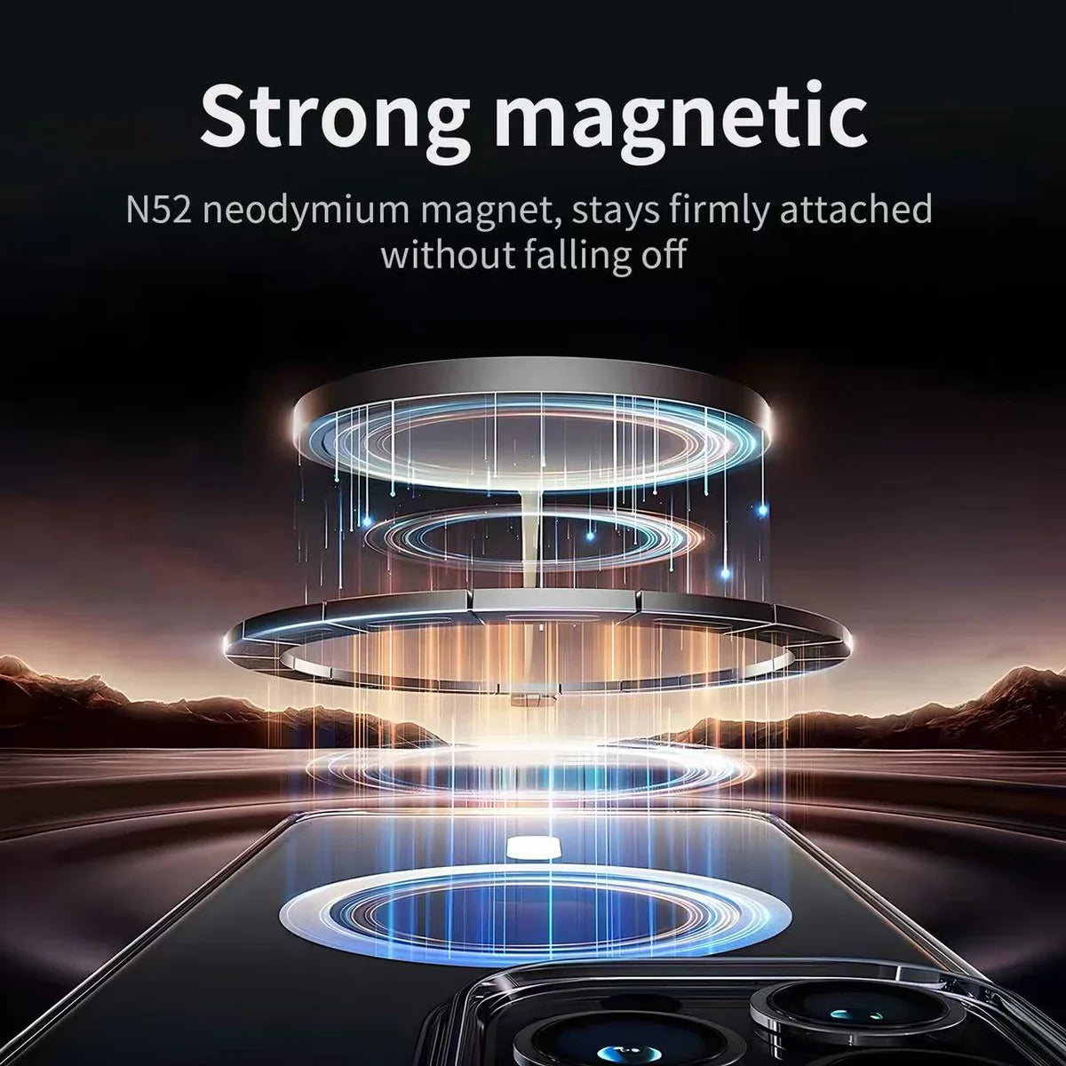 Magnetic attraction between two metallic rings with a scenic background