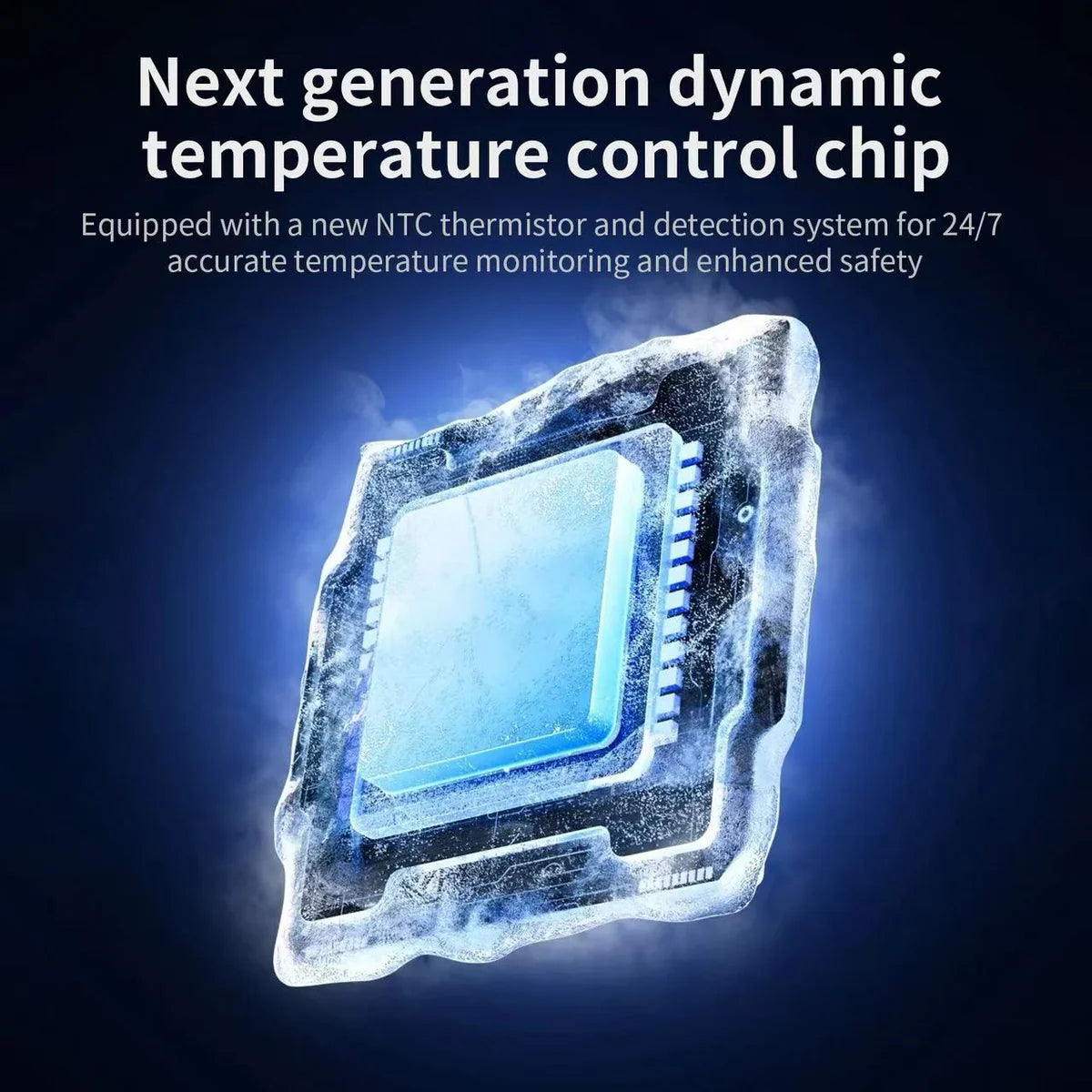 Next generation dynamic temperature control chip with NTC thermistor on a dark background