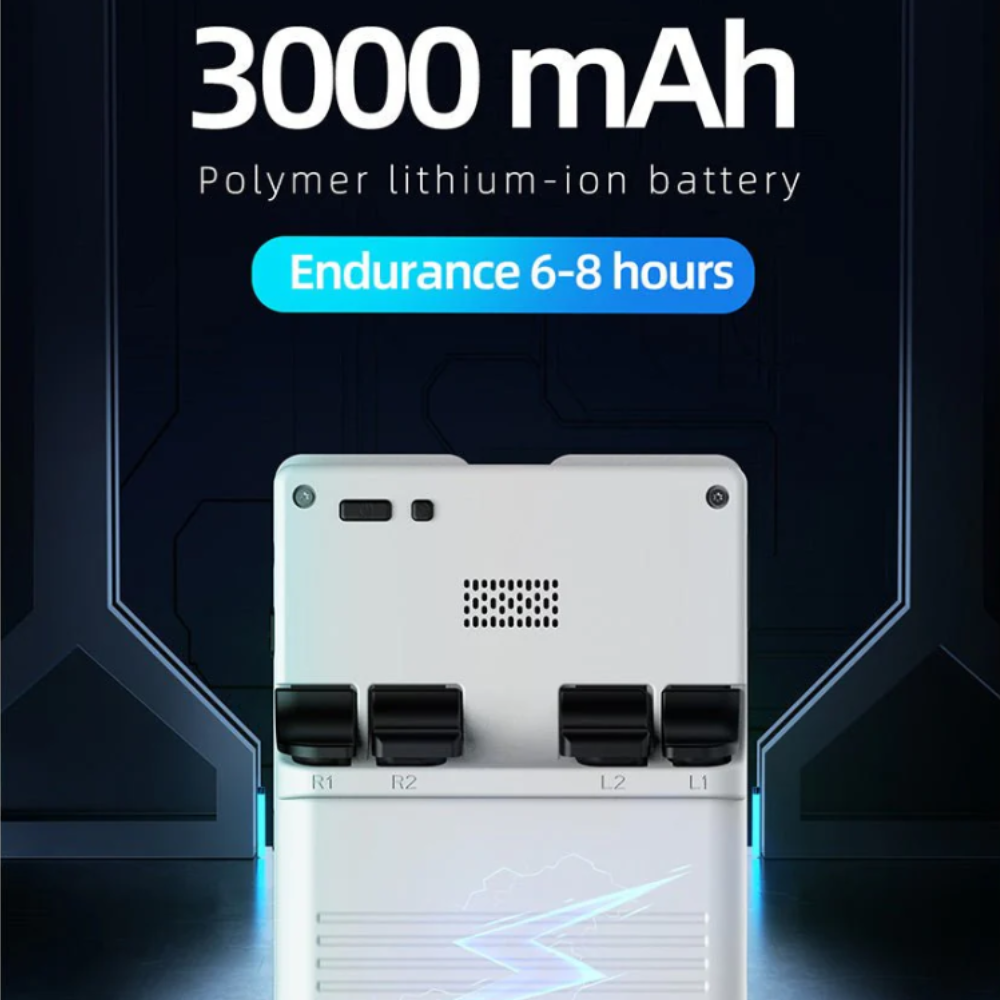 retro console with 3000 mAh battery information on a dark background