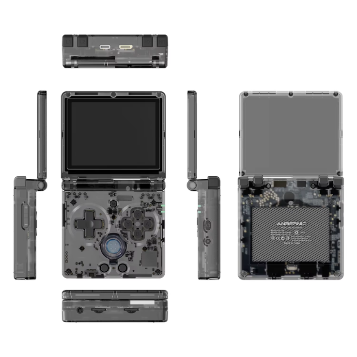 Multi-view electronic device with various components on a white background