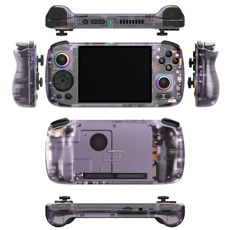 Transparent gaming console with controllers on a white background