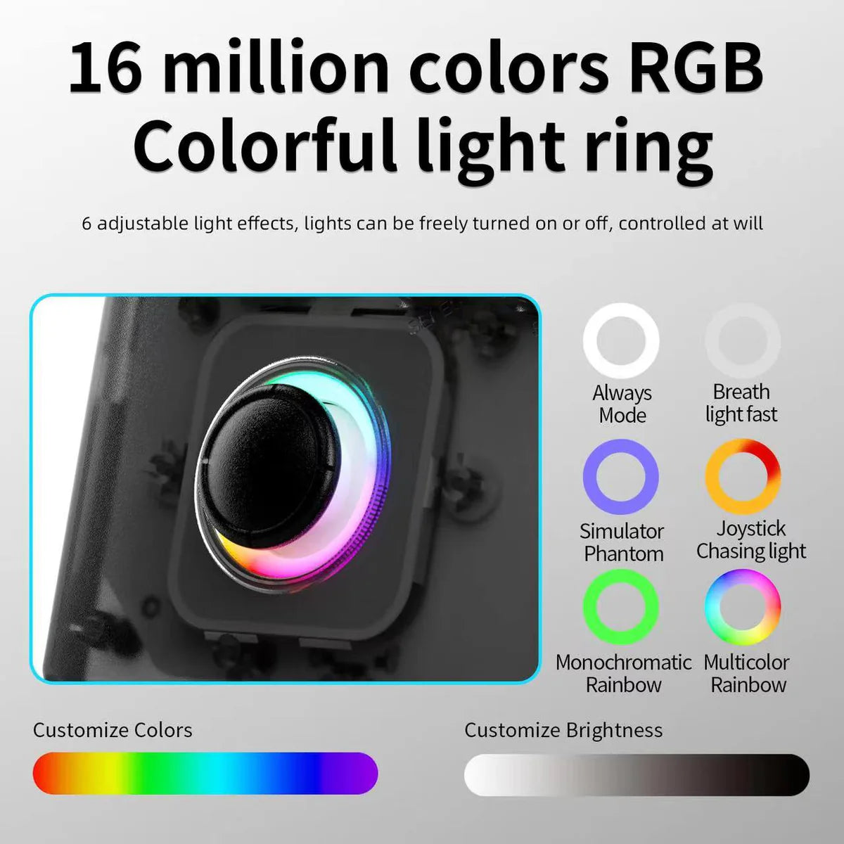 RGB light ring with customizable colors and effects on a gray background