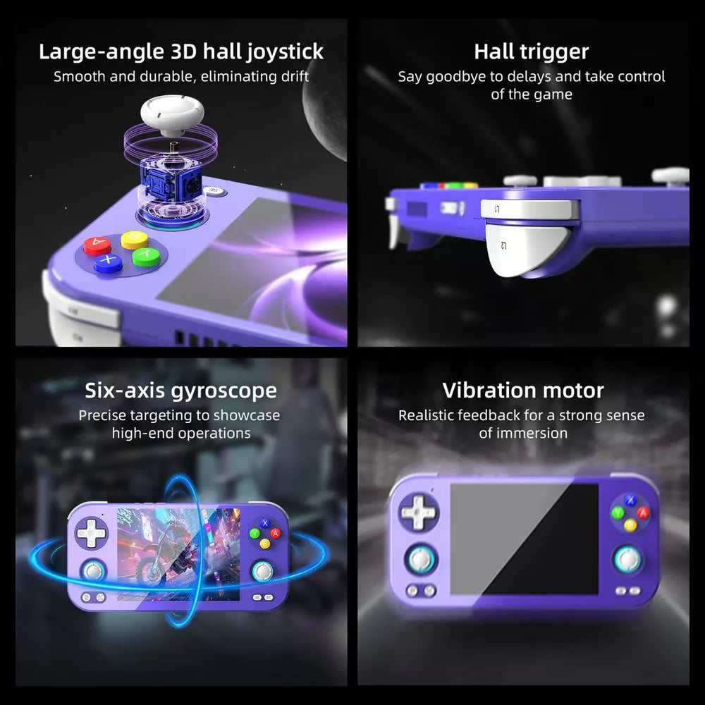 Gaming controller with features highlighted on a dark background