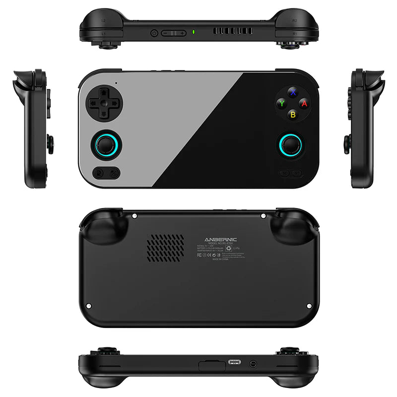 Gaming controller with various angles on a white background