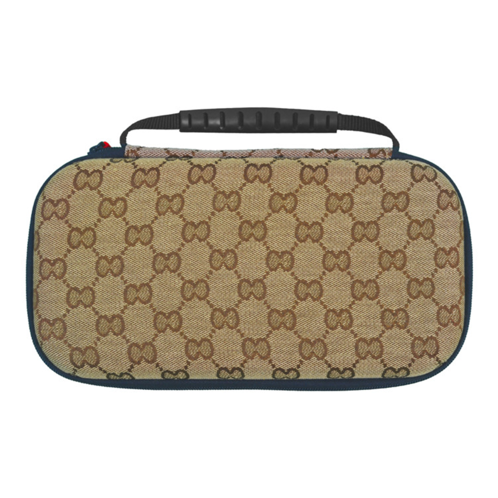 Patterned case with a handle on a white background