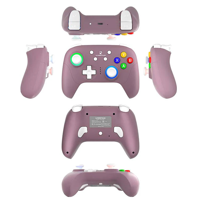 Multiview of a purple gaming controller on a white background