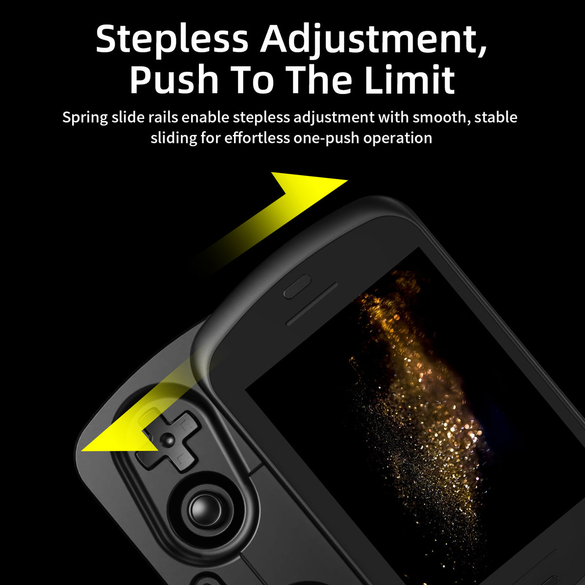 Phone case with stepless adjustment feature on a black background
