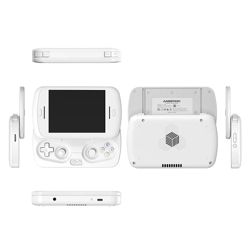 White gaming console with multiple views on a white background