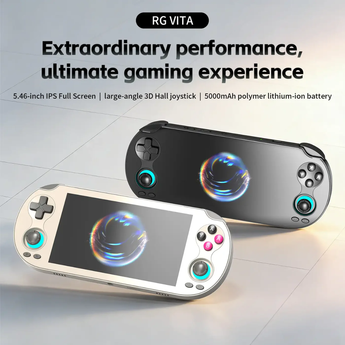 Gaming console with joystick on a light gray background