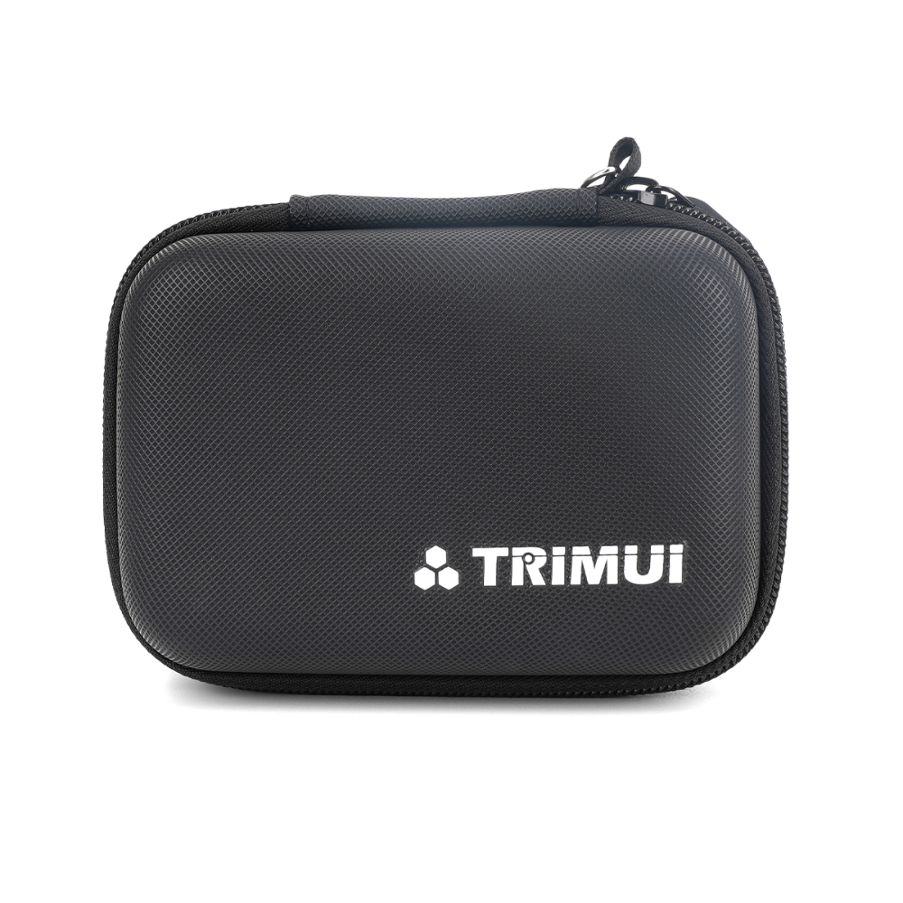 Black hard-shell travel case with Trimui logo on a white background