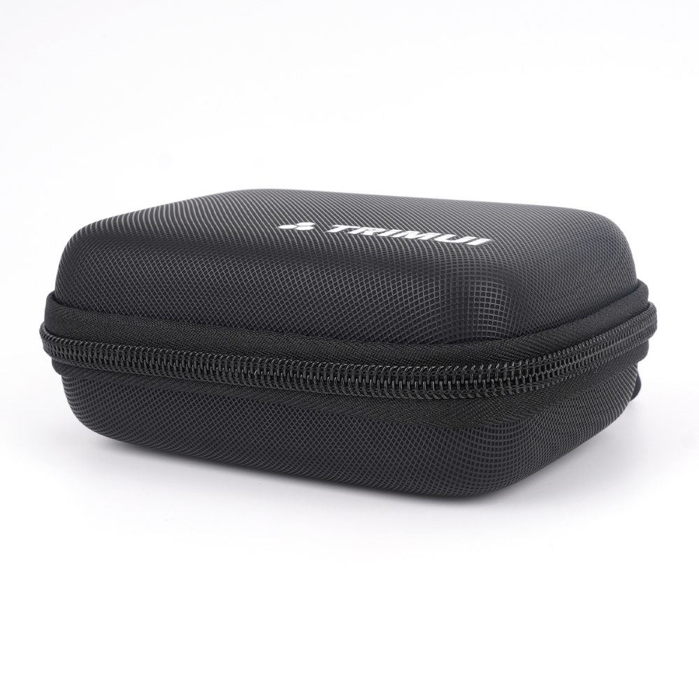 Black zippered case with a brand logo on a white background