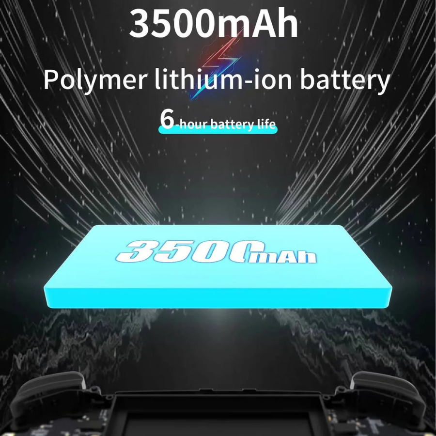 3500mAh polymer lithium-ion battery with charging ports on a dark background